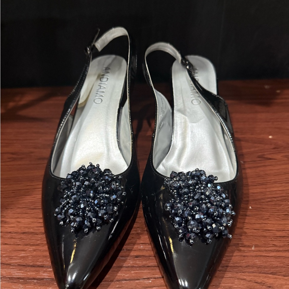Elegant Black Beaded Slingback Heels